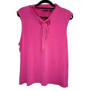 Tahari Pink Business Casual Barbie Sleeveless Sailor Bow Tie SashTop